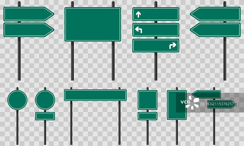 一组绿色路标与黑色杆子图片素材