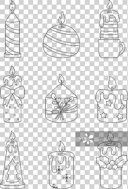 圣诞节蜡烛涂色页图片素材