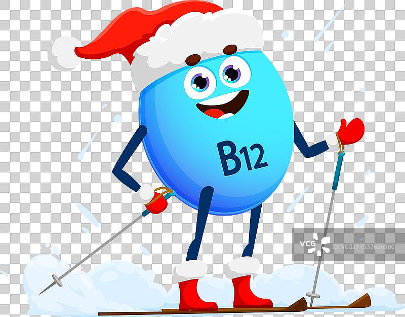 圣诞卡通维生素B12角色滑雪图片素材