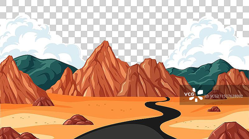 穿越沙漠与山脉的蜿蜒道路图片素材