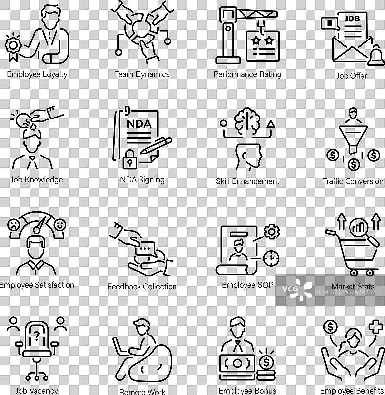 员工评估线性风格图标集图片素材