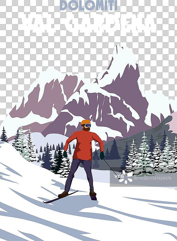复古旅行海报：瓦尔加尔德纳滑雪度假村图片素材