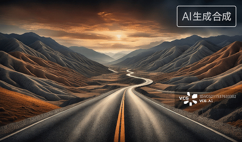 【AI数字艺术】蜿蜒山路图片素材