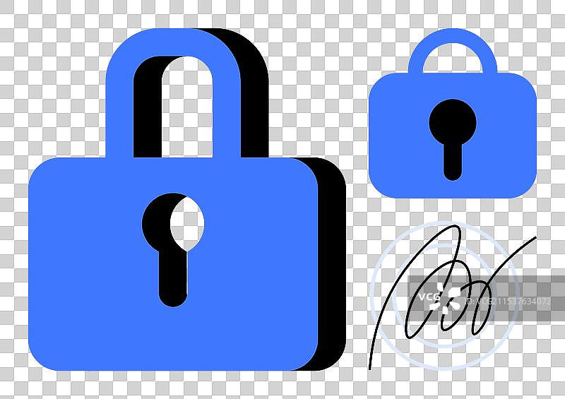 蓝色锁图形表示安全性和图片素材