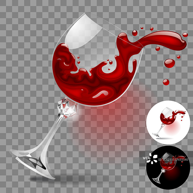 3D风格的倒下玻璃与溅起的红酒图片素材