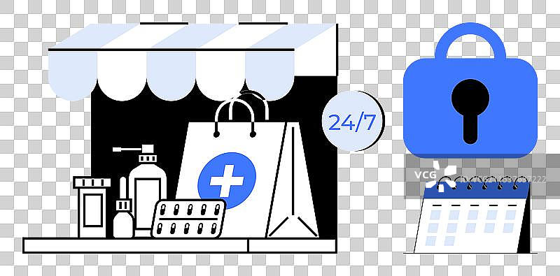 提供安全在线访问和24小时服务的药店图片素材