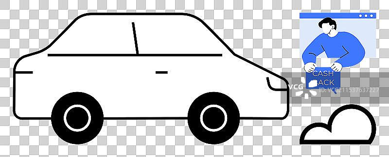 简单的汽车轮廓与现金返还概念图片素材