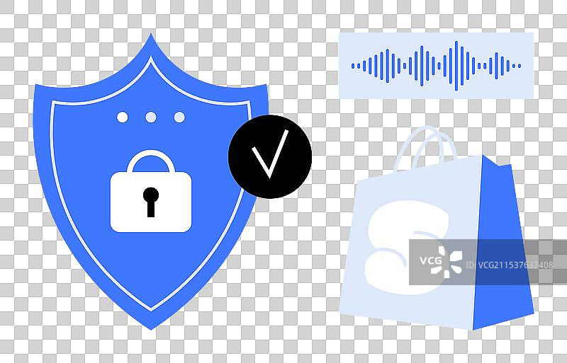 网络安全盾牌与锁、声波和图片素材