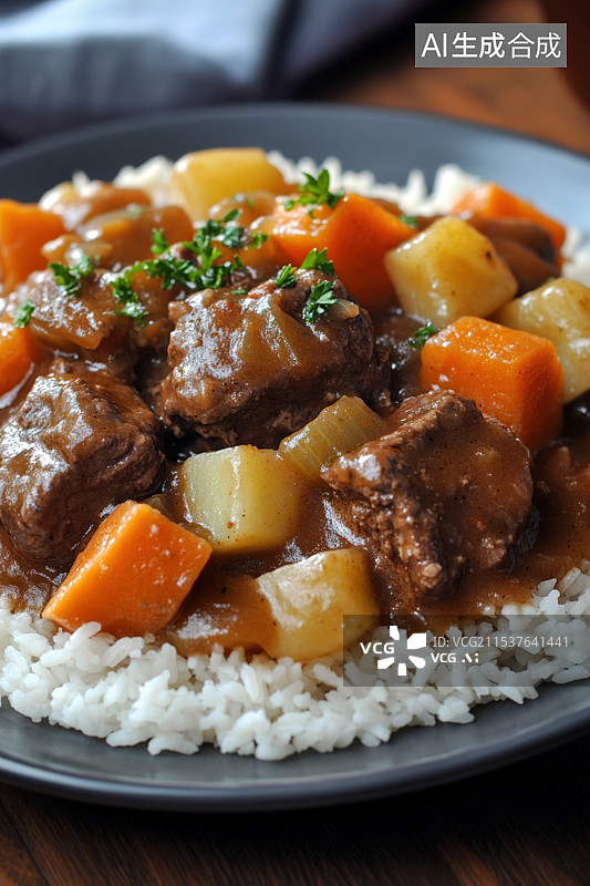 【AI数字艺术】香浓牛肉炖菜配米饭图片素材