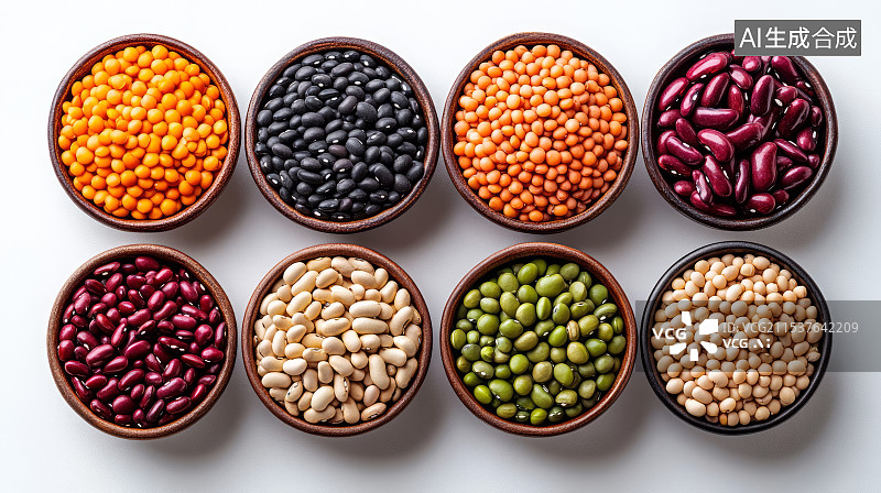 【AI数字艺术】装在碗里的各种五谷杂粮和豆类背景图片素材