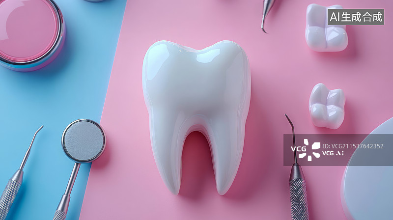 【AI数字艺术】各种牙科医疗设备和牙齿模型，口腔卫生概念图片素材