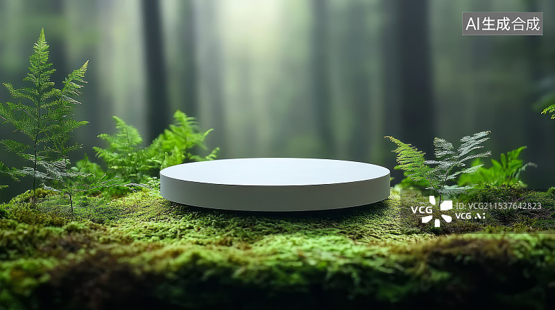 【AI数字艺术】热带雨林植物苔藓电商产品展台背景图片素材