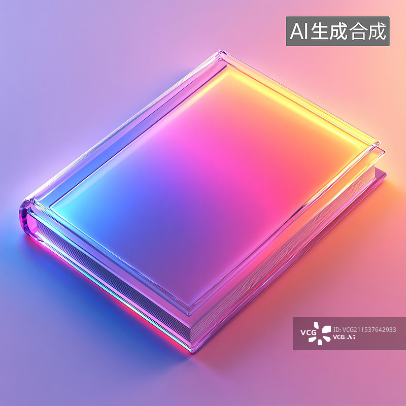 【AI数字艺术】一个彩色透明的书本图标，C4D,3D,icon，磨砂玻璃，透明，亚克力，电商素材，互联网，彩色图片素材