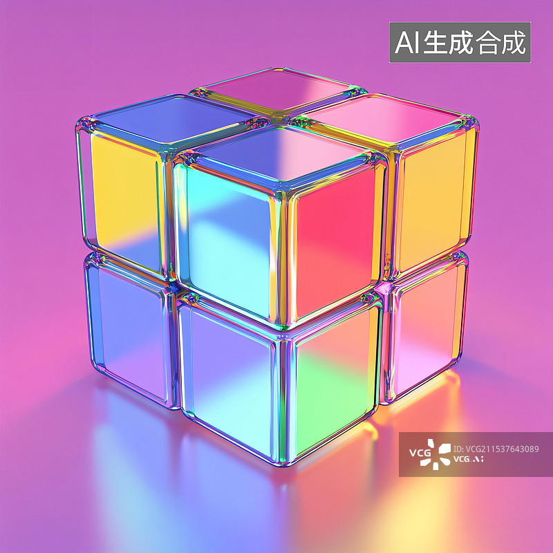 【AI数字艺术】彩色魔方图标，C4D,3D，icon，磨砂玻璃，透明，亚克力，电商素材，互联网，彩色图片素材
