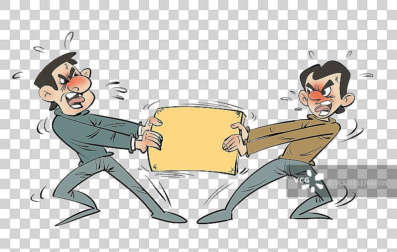 拉扯争夺一块牌子的两个男人卡通漫画人物元素图片素材