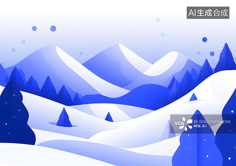【AI数字艺术】卡通极简无人天空雪山高山地形户外自然风景插画，冬天节气立冬至大寒小寒大雪小雪寒冷图片素材