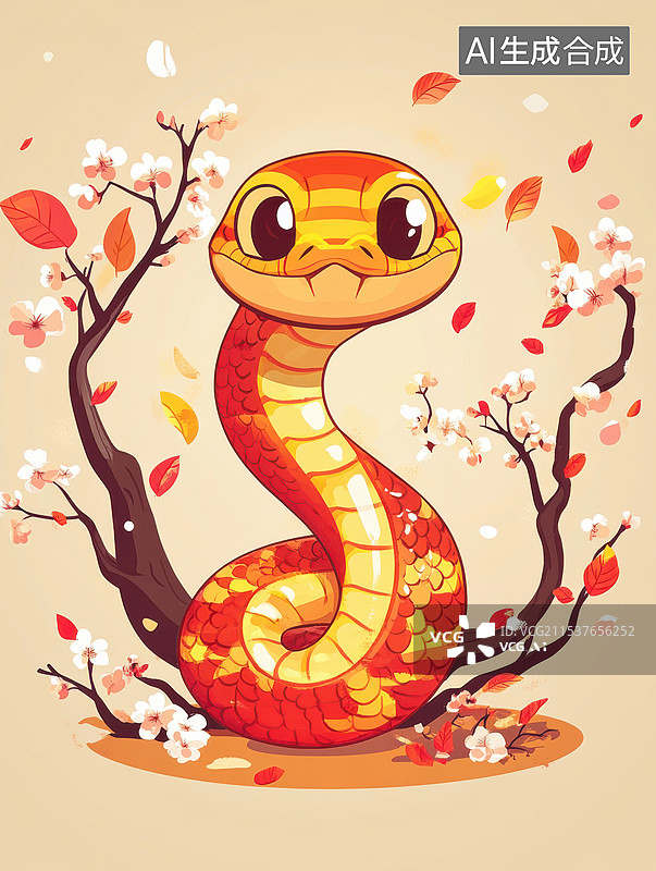 【AI数字艺术】中国蛇年春节国潮背景上的金色蛇海报图片素材