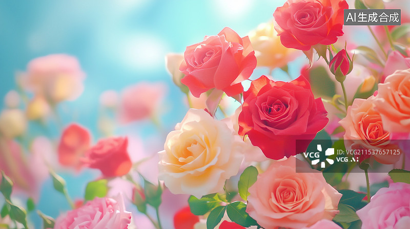 【AI数字艺术】缤纷玫瑰花朵背景图片素材
