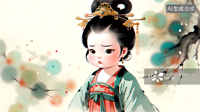 【AI数字艺术】生气古风女孩插画图片素材