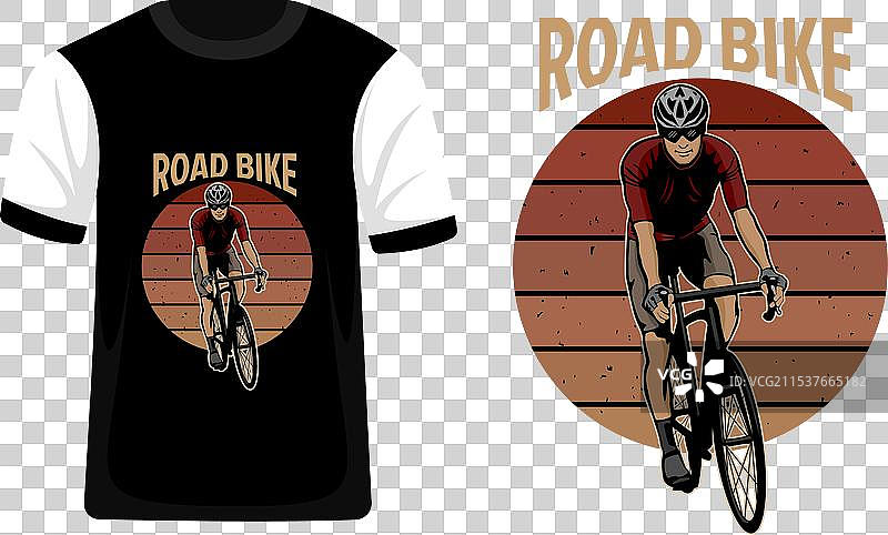 复古风格的公路自行车T恤设计图片素材