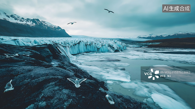 【AI数字艺术】冬季结冰的河流附近图片素材