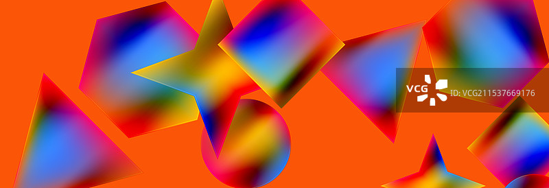 霓虹色几何形状：正方形、三角形、圆形图片素材