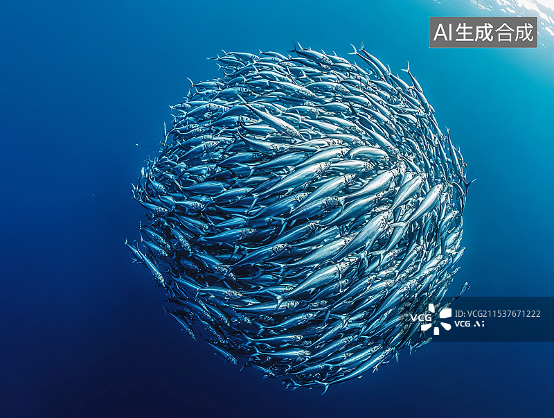 【AI数字艺术】一群鱼在深海中聚集在一起，形成一个紧密而迷人的团体，展示了水下世界海洋生物的美丽。图片素材