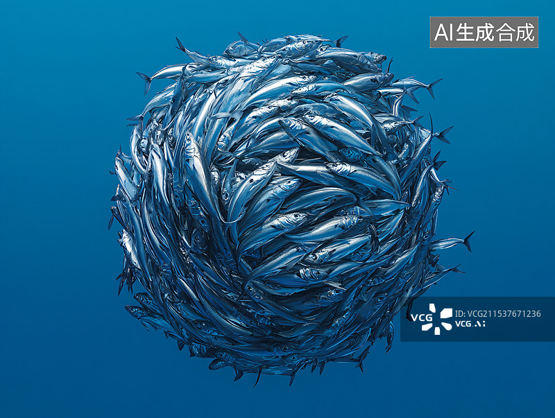 【AI数字艺术】一群鱼在深海中聚集在一起，形成一个紧密而迷人的团体，展示了水下世界海洋生物的美丽。图片素材