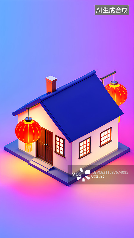 【AI数字艺术】房子模型 挂着灯笼的房屋图片素材