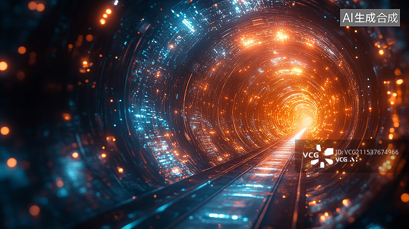 【AI数字艺术】充满科技感的圆形时光隧道图片素材