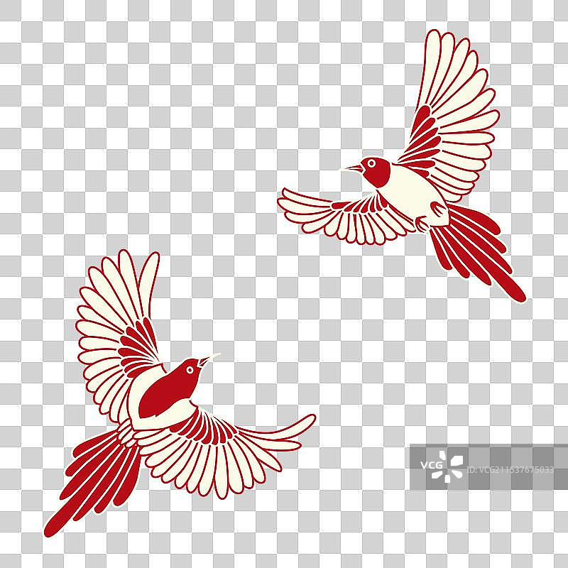 剪纸风国潮喜鹊插画元素图片素材