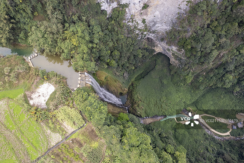 广西通灵峡谷大瀑布航拍风景图片素材