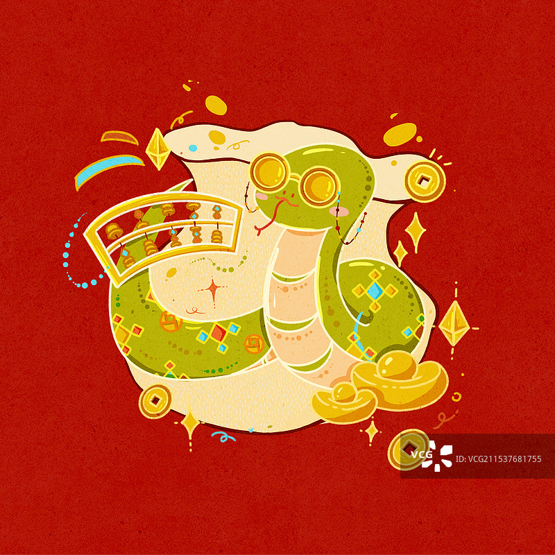 蛇年插画 蛇机妙算图片素材