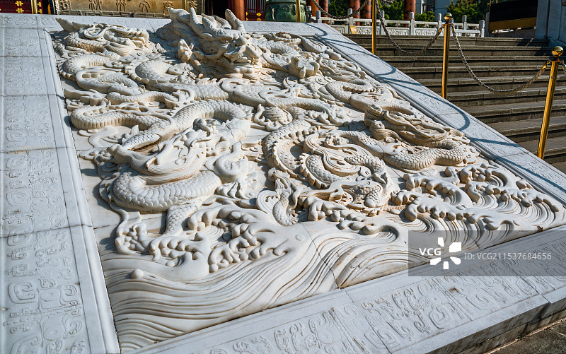 广西柳州文庙汉白玉龙壁浮雕图片素材