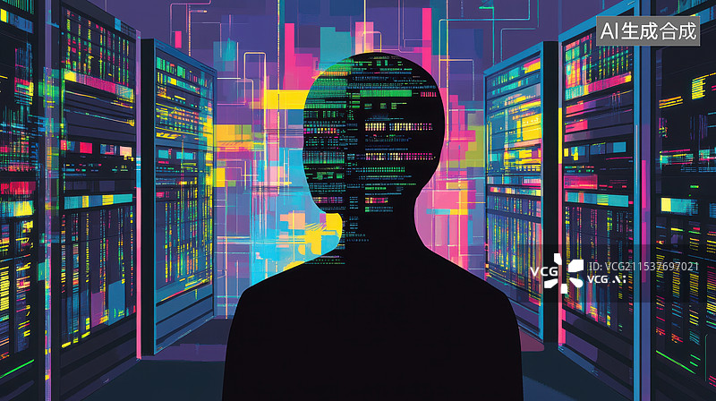 【AI数字艺术】科技背景人物剪影插画图片素材