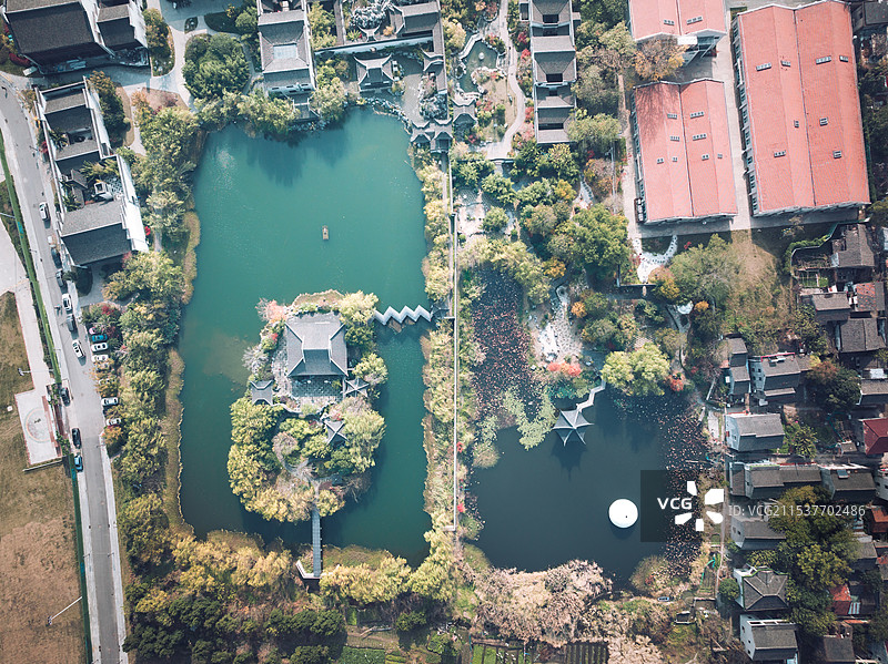 湖州南浔古镇 宜园 东园遗址航拍图片素材