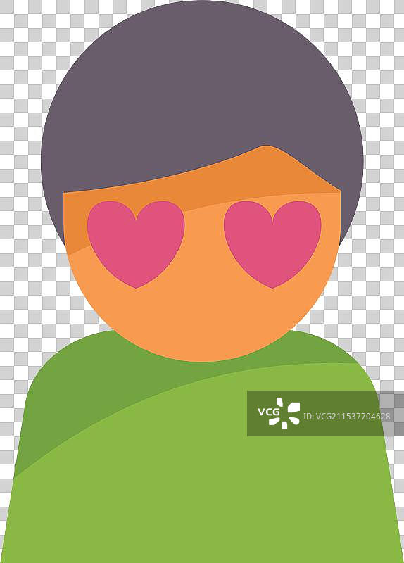 年轻男子用心形眼睛感受爱意。图片素材