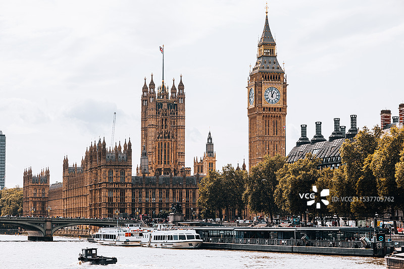 泰晤士河看大笨钟和威斯敏斯特宫图片素材