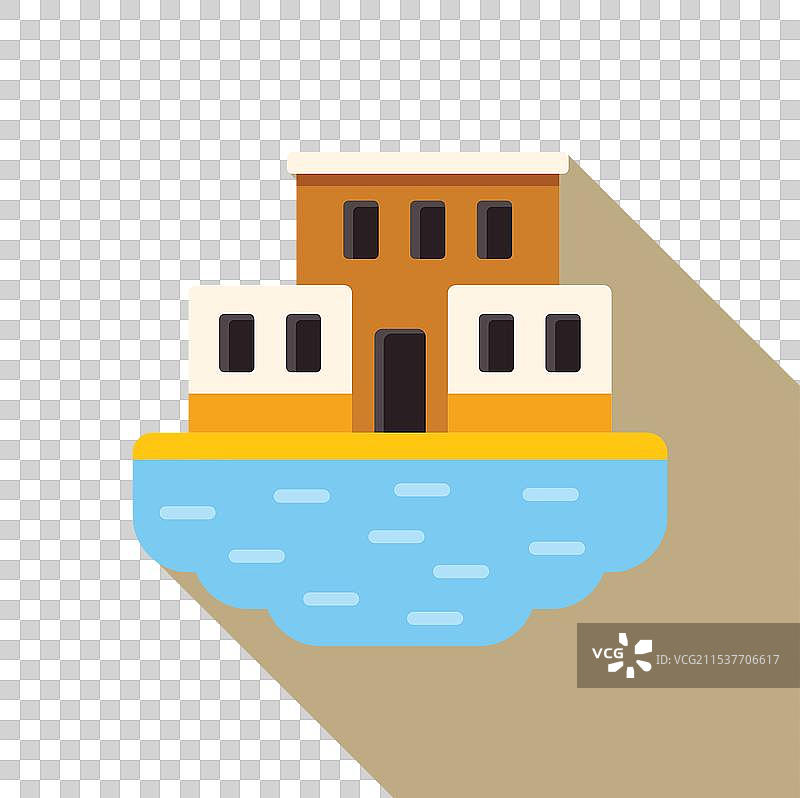 水面上的漂浮房屋与长长的阴影设计图片素材