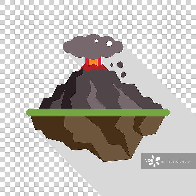 火山喷发，熔岩和烟雾在平地上弥漫图片素材