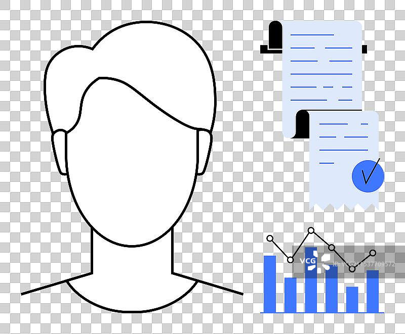 带有文件和数据图表的肖像轮廓图片素材
