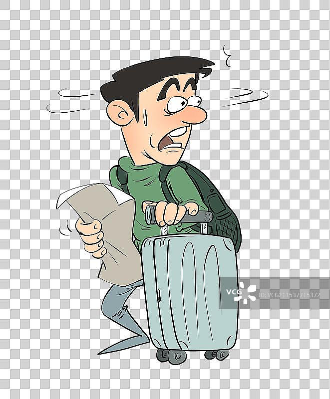 拿着一张纸吃惊的扭过头的背包旅行客人物元素图片素材