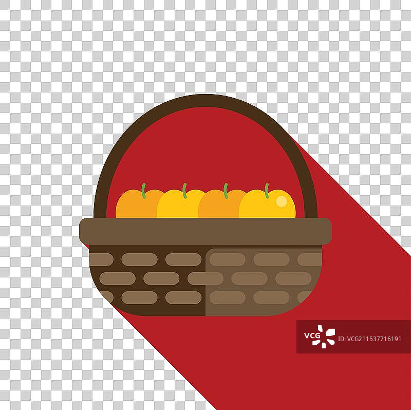 红色背景上的满篮橙子藤编篮子图片素材