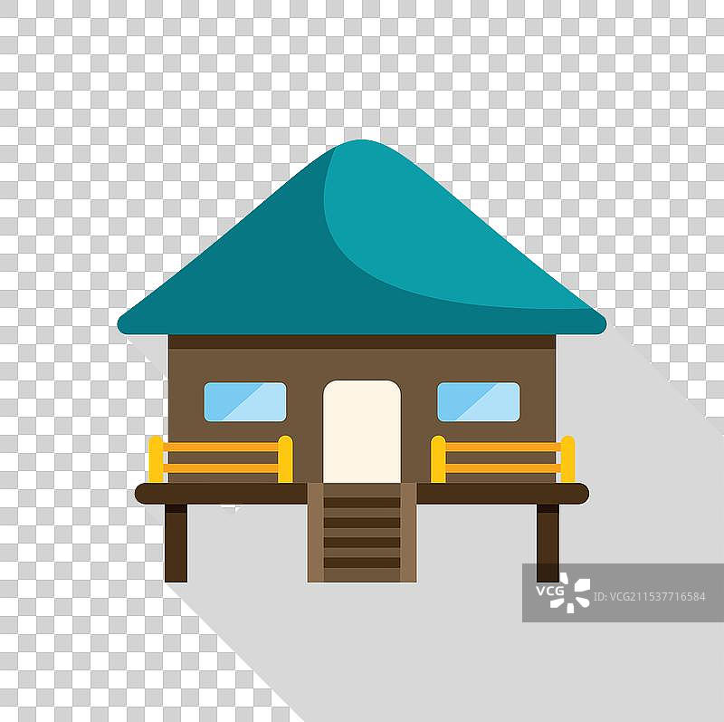 带有绿色屋顶和木质结构的高架平房图片素材