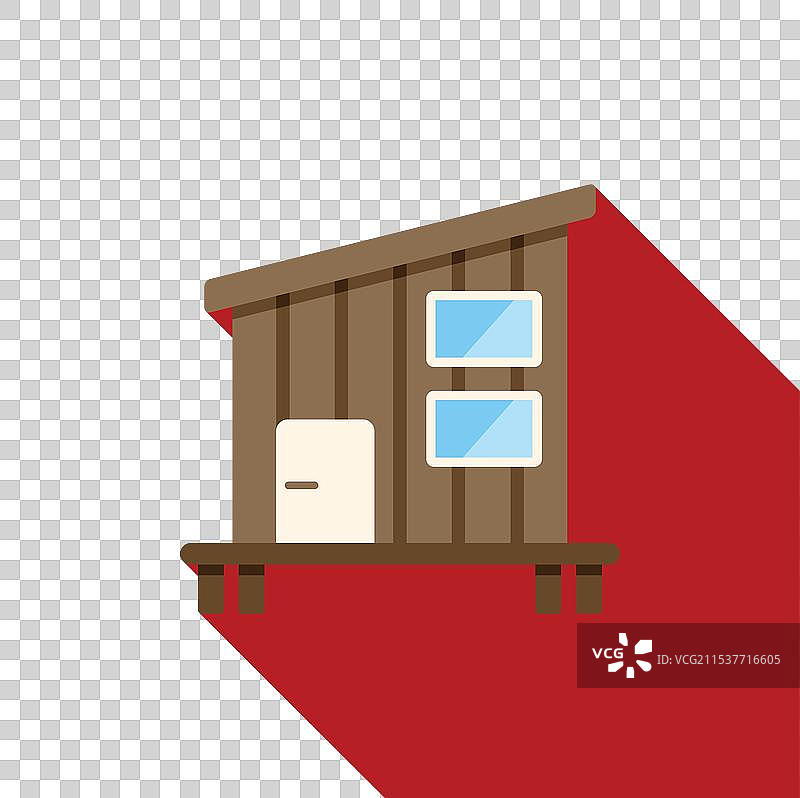 红色背景上的小木屋，带有窗户图片素材