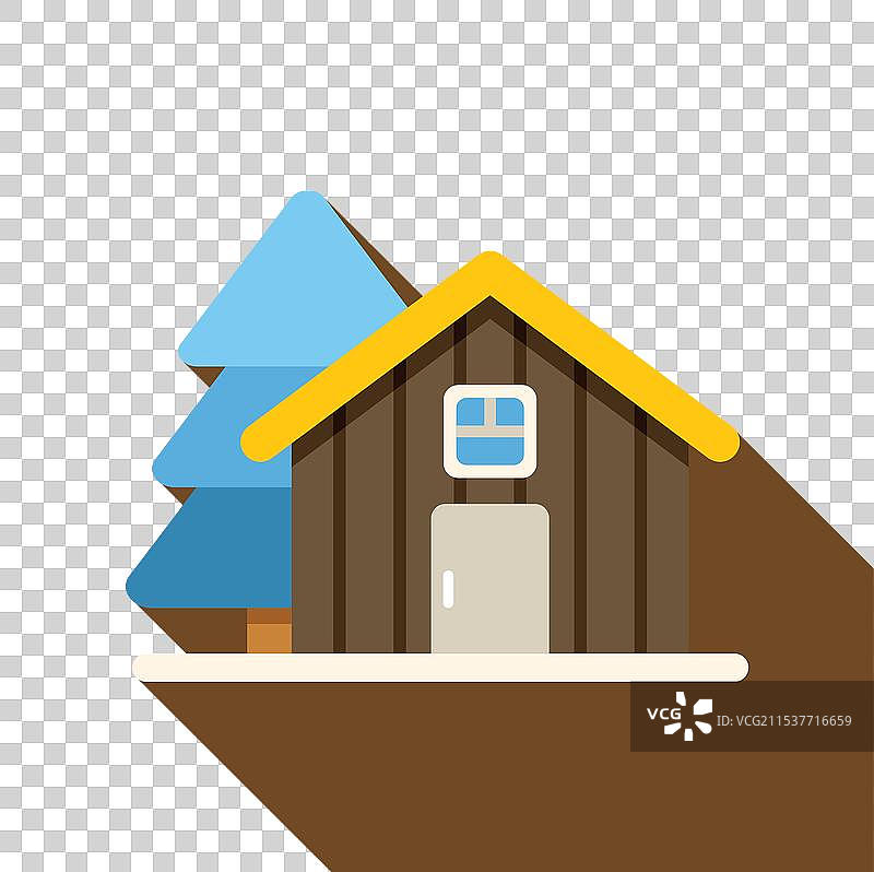 小木屋坐落在雪-covered森林中图片素材