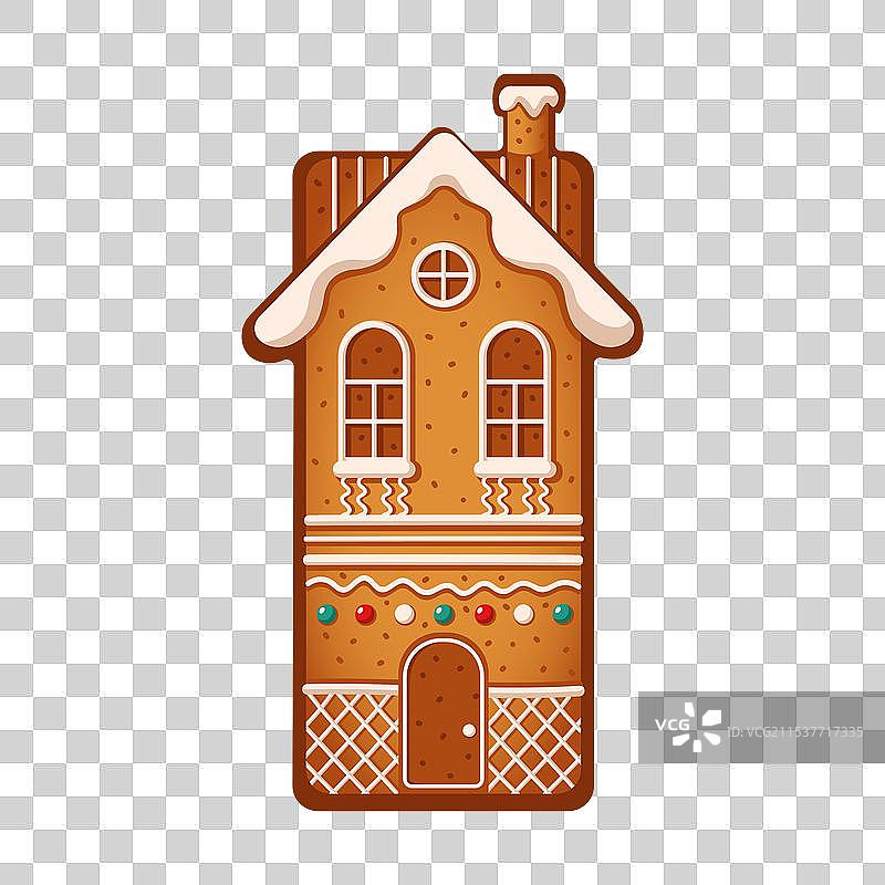 节日姜饼屋，带烟囱，平面设计图片素材