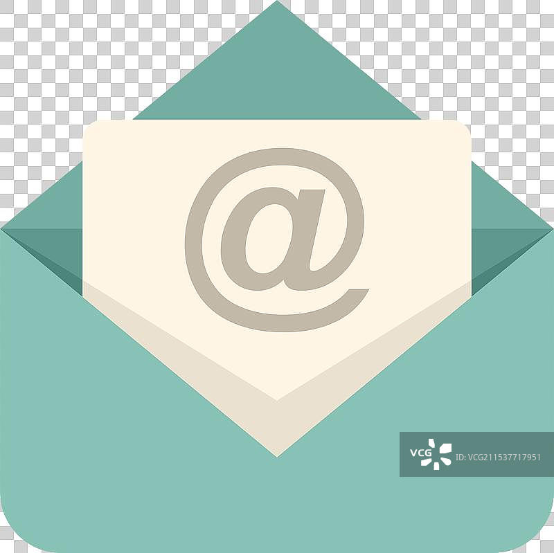 打开包含纸上“@”符号的信封图片素材