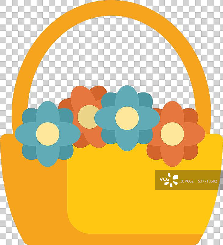 装满五彩缤纷花朵的藤编篮子图片素材