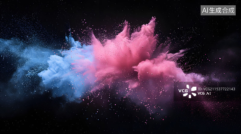 【AI数字艺术】抽象彩色粉尘爆炸在黑色背景上图片素材